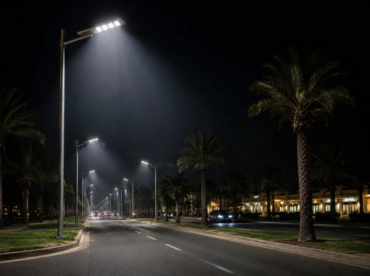 Solar street lights installed along a Gulf municipal road