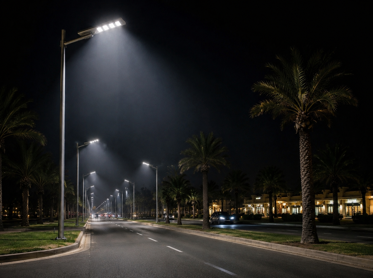 Solar street lights installed along a Gulf municipal road